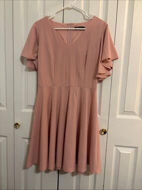 V-Neck Flutter Sleeve Midi Dress in Dusty Rose